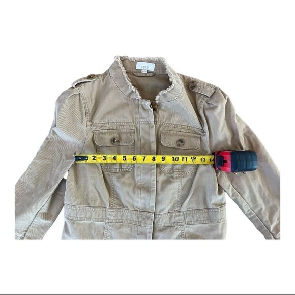 Ann Taylor Loft 100% Cotton Safari Band Jacket Blazer Khaki Tan Size MP - Picture 3 of 8